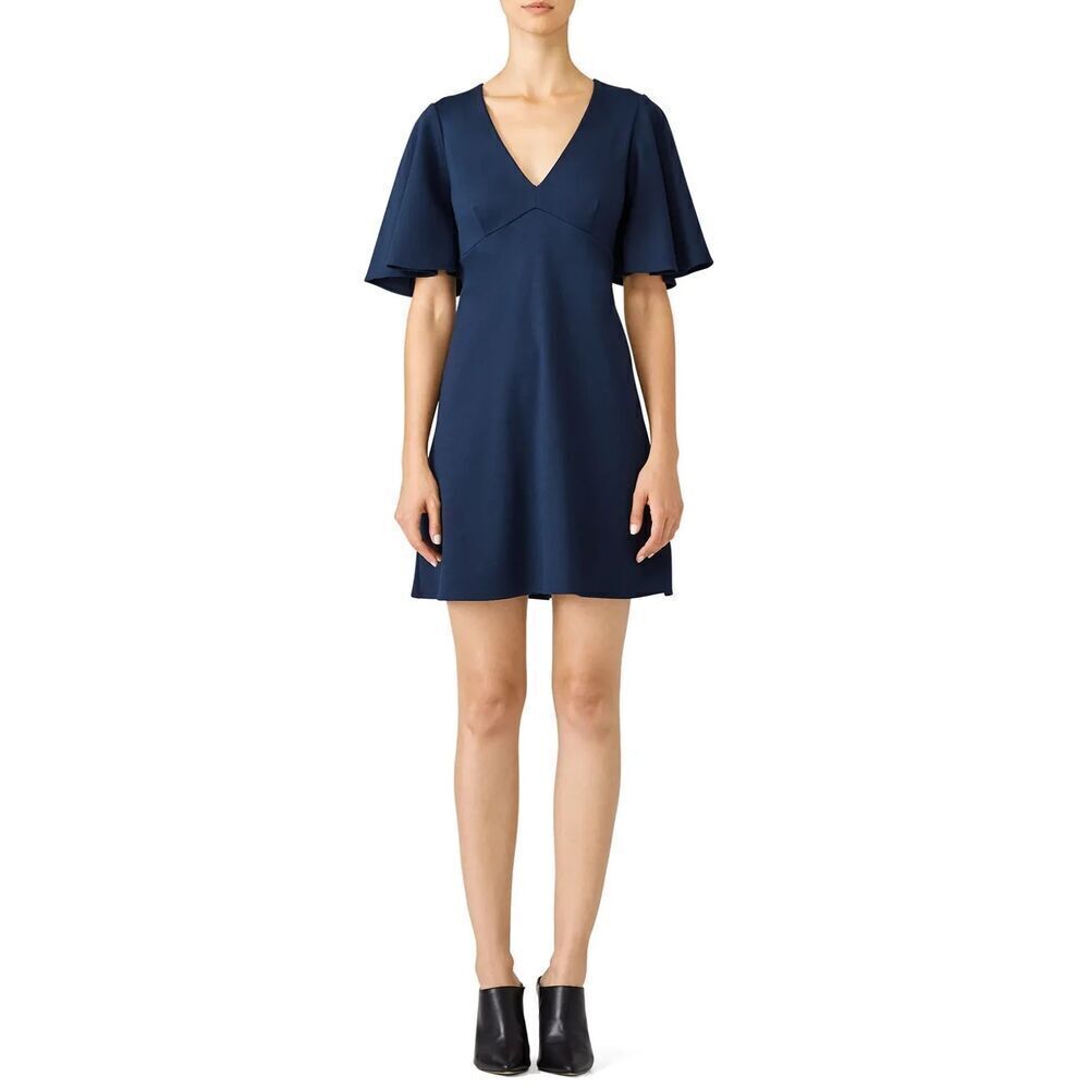 AMANDA UPRICHARD Navy Blue Flutter Sleeve V-Neck Mini Boca Dress Size Small